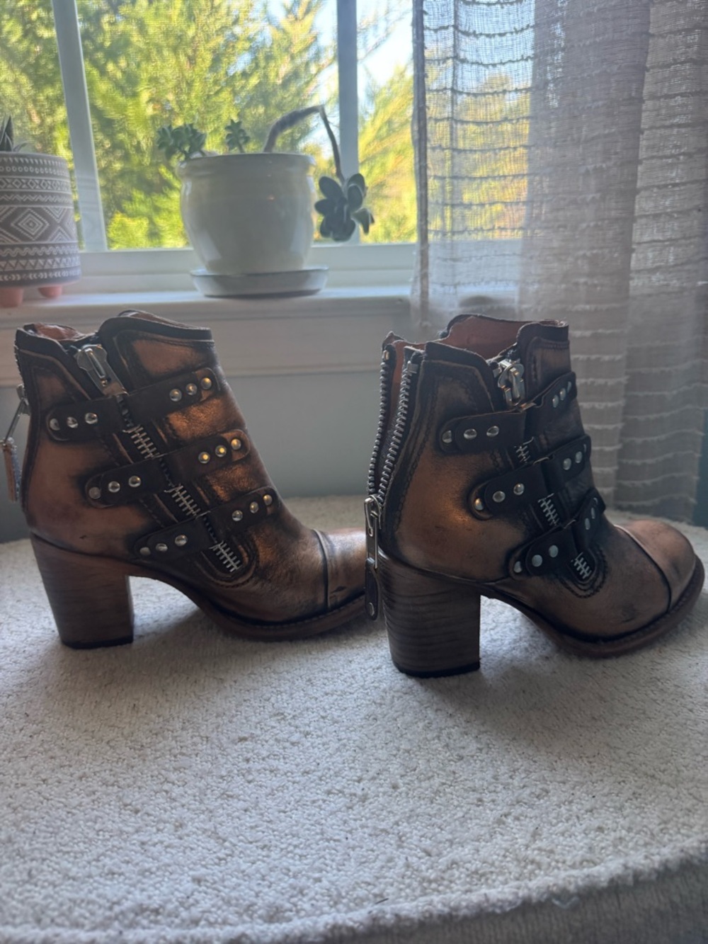 Freebird Beckett Metallic Copper Brown Studded Leather Ankle Boots 7 Womens